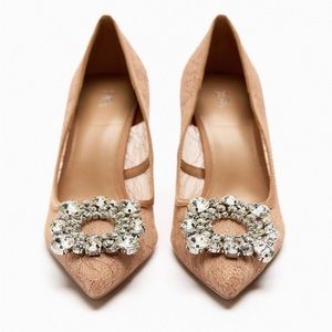 👠 Zara-LACE HIGH HEELED SHOES size:7.5